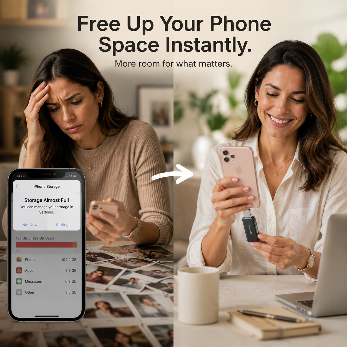 Voltiva™ 4-in-1 USB Drive — Instantly Free Up Space | 16GB–2TB (For iOs & Android)