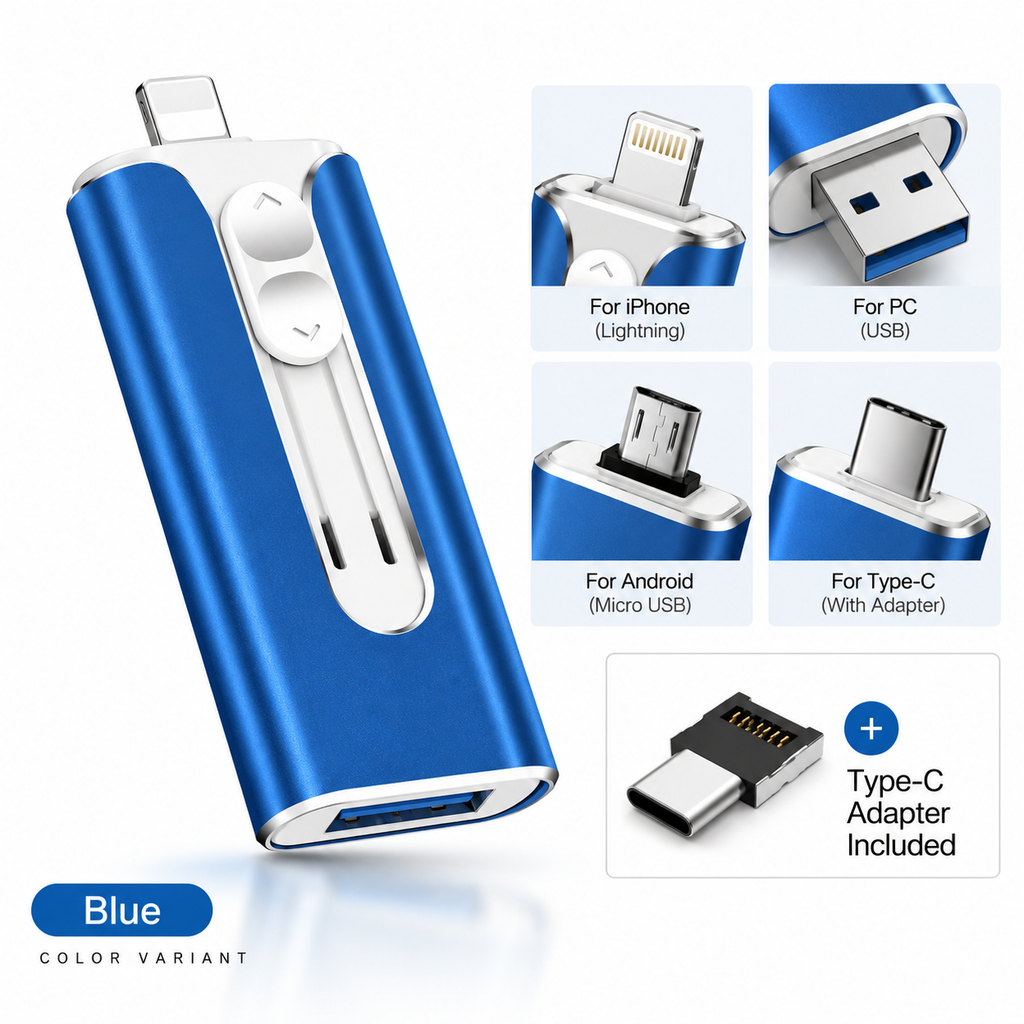 Voltiva™ 4-in-1 USB Drive — Instantly Free Up Space | 16GB–2TB (For iOs & Android)