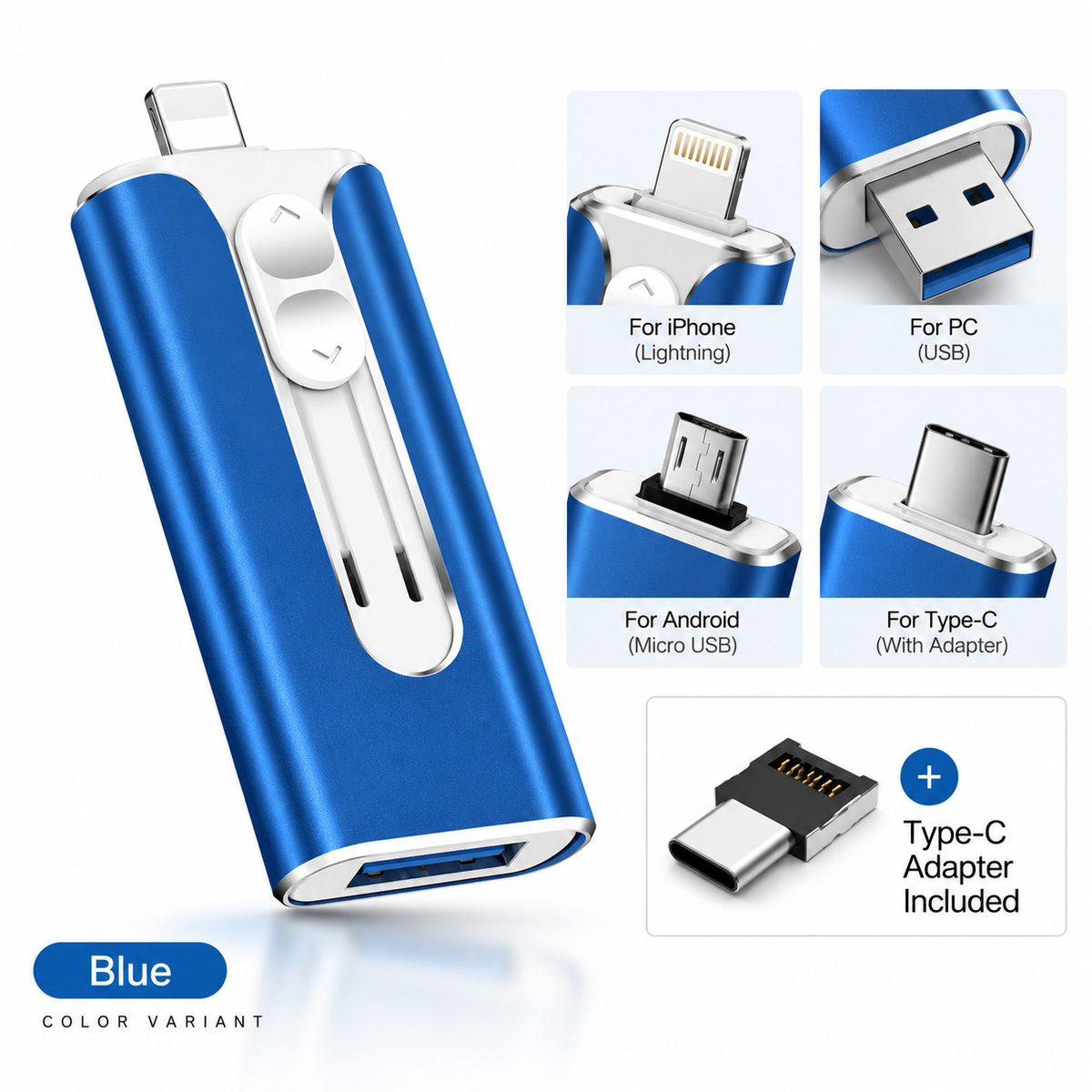 Voltiva™ 4-in-1 USB Drive — Instantly Free Up Space | 16GB–2TB (For iOs & Android)