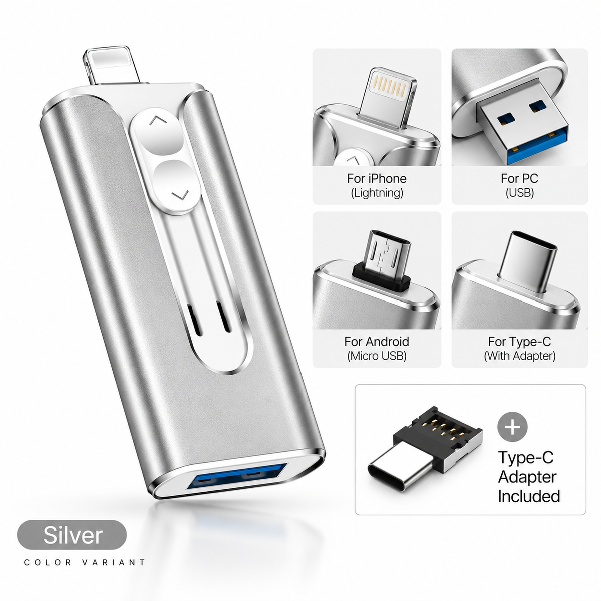 Voltiva™ 4-in-1 USB Drive — Instantly Free Up Space | 16GB–2TB (For iOs & Android)