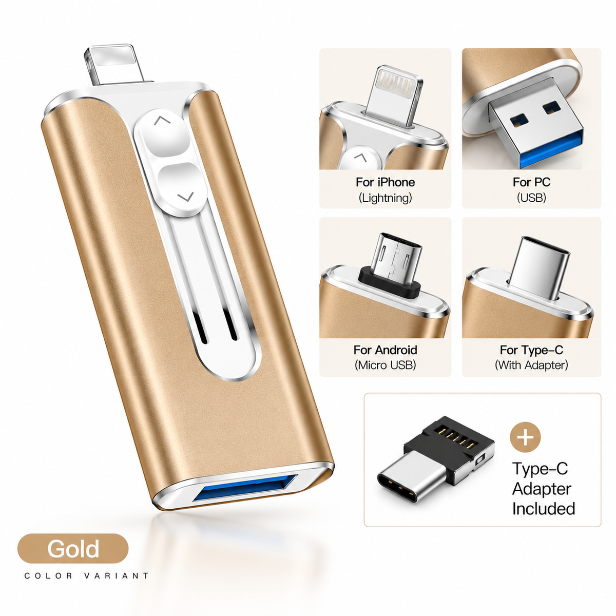 Voltiva™ 4-in-1 USB Drive — Instantly Free Up Space | 16GB–2TB (For iOs & Android)
