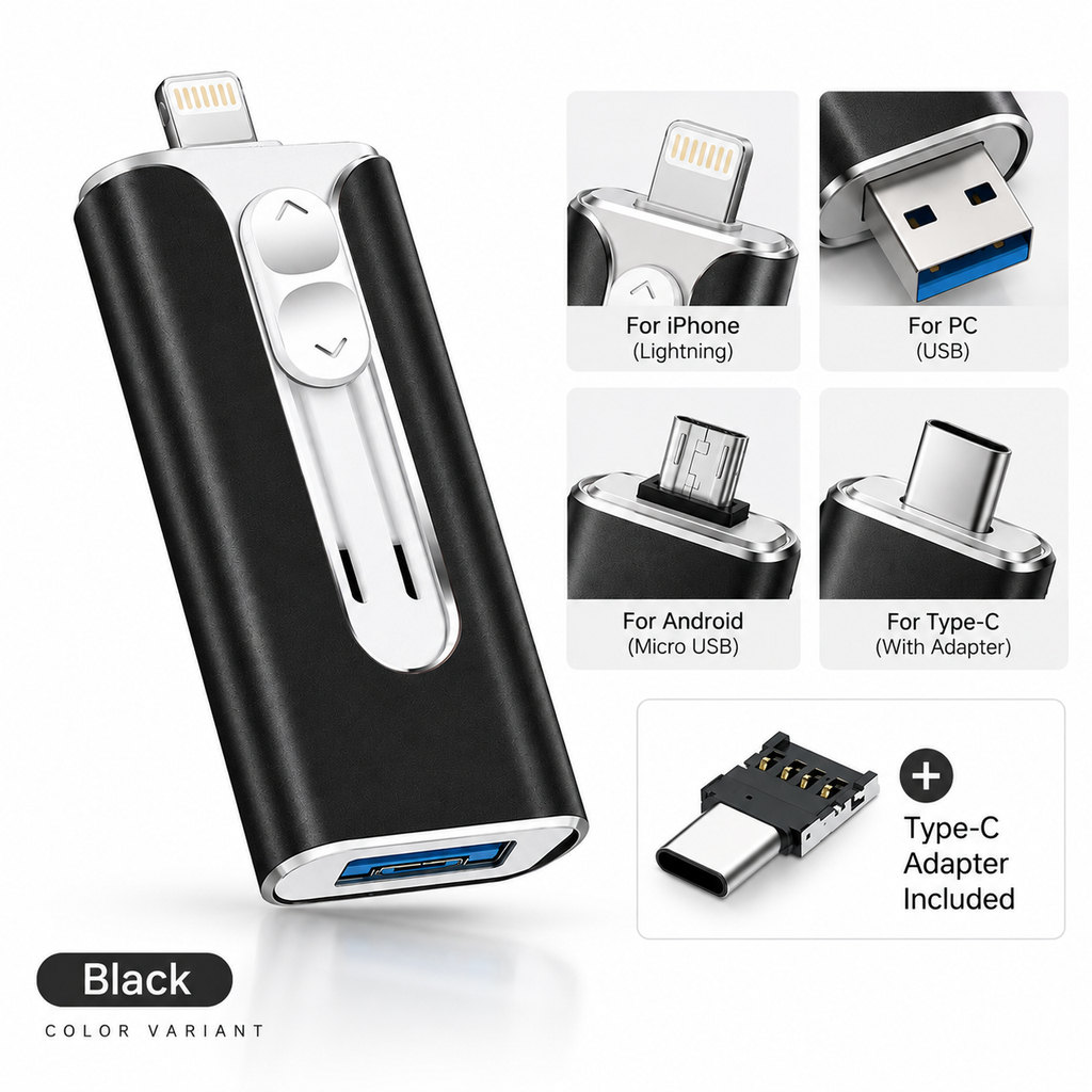Voltiva™ 4-in-1 USB Drive — Instantly Free Up Space | 16GB–2TB (For iOs & Android)