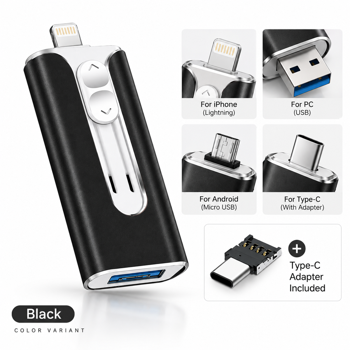 Voltiva™ 4-in-1 USB Drive — Instantly Free Up Space | 16GB–2TB (For iOs & Android)