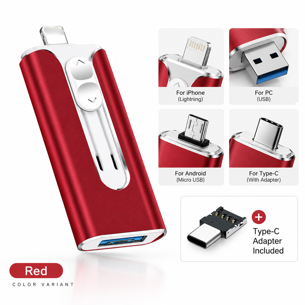 Voltiva™ 4-in-1 USB Drive — Instantly Free Up Space | 16GB–2TB (For iOs & Android)