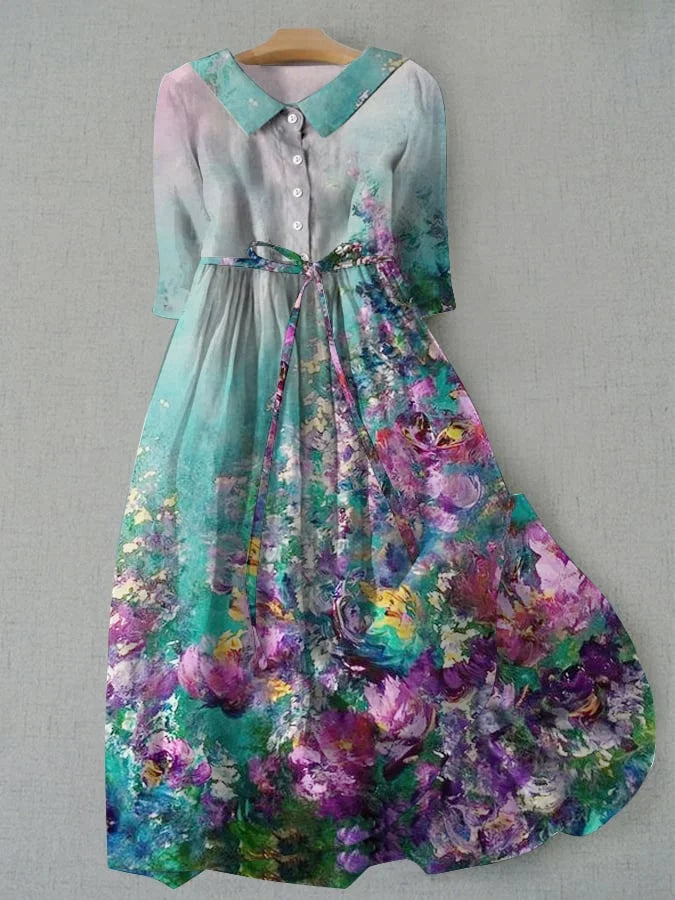ABIGAIL | Vintage Floral Print, Adjustable Lace-Up Waist, Women's Summer Dress