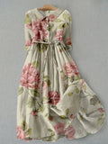 JASMINE | Womens Dress - Vintage Floral Print Summer Dress with Adjustable Waist