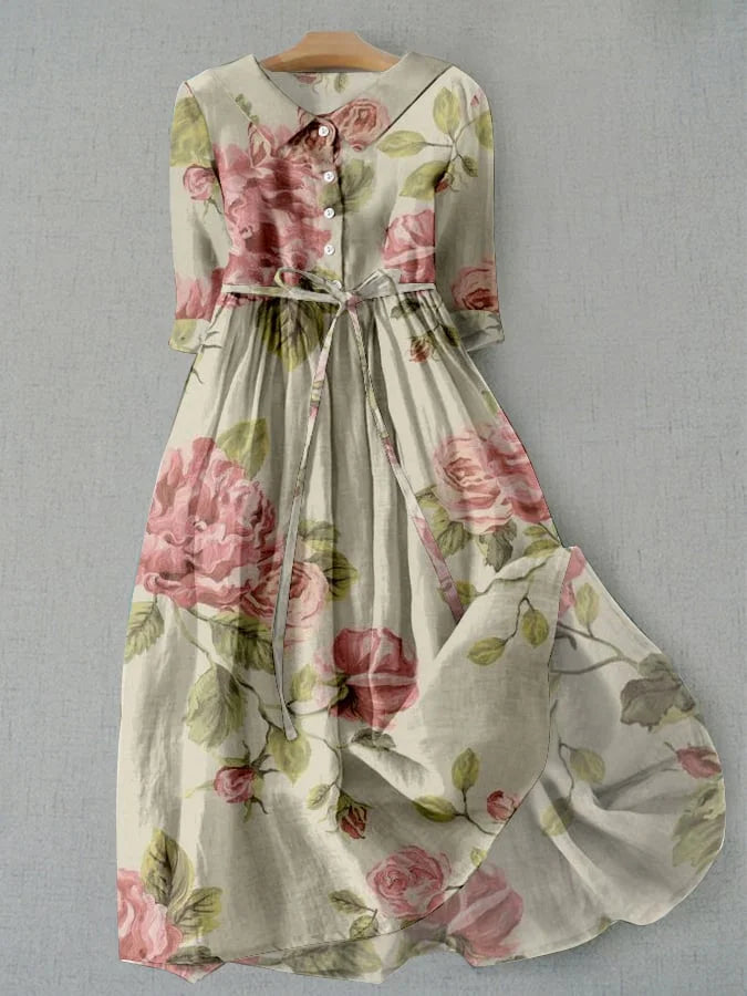 JASMINE | Womens Dress - Vintage Floral Print Summer Dress with Adjustable Waist