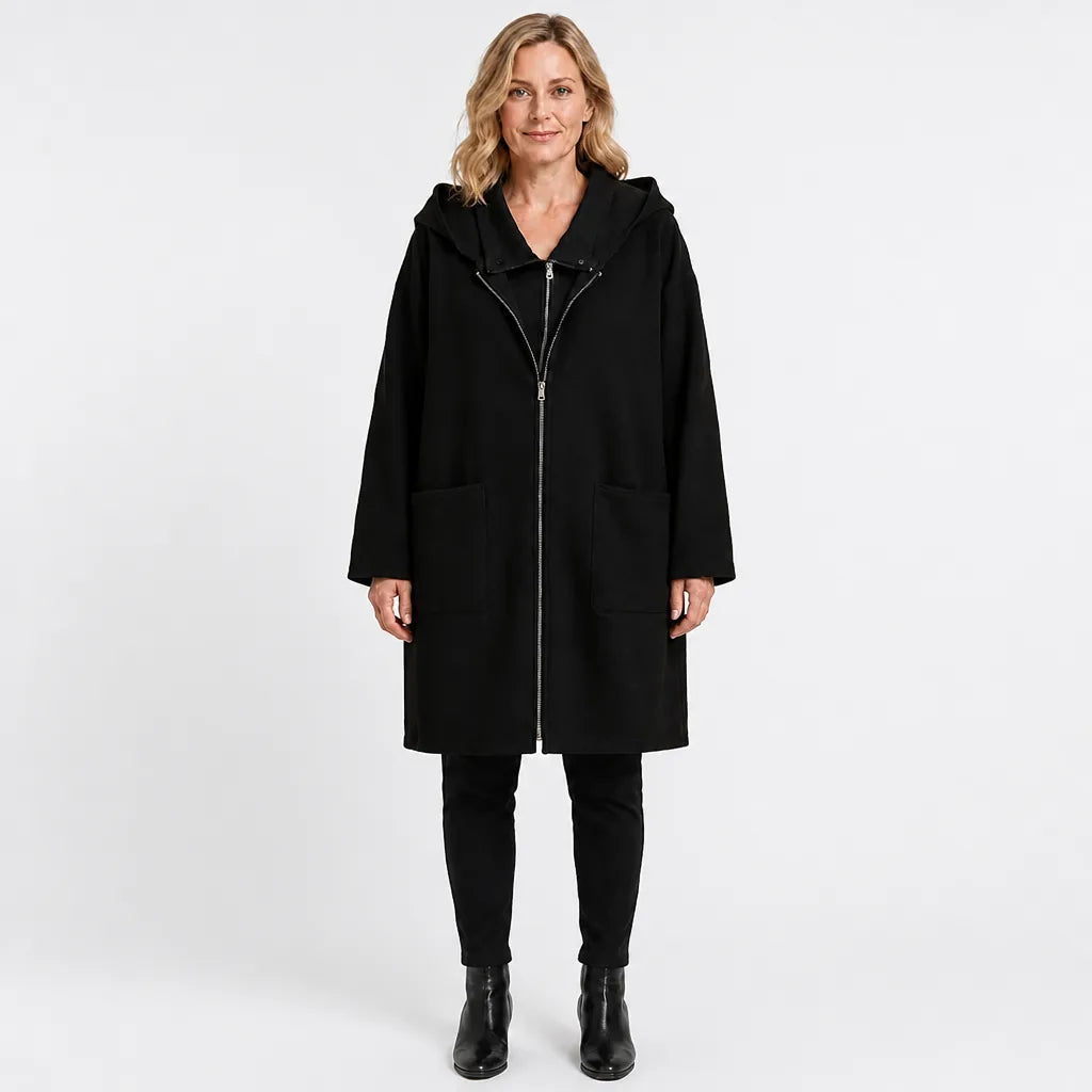 HarborHush™ Women's Mid-Length Hooded Zip Coat