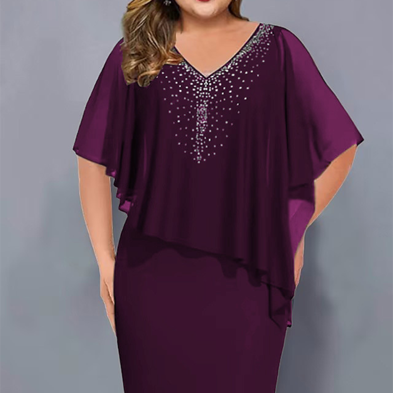 Lumevera™ Rhinestone V-Neck Cape Dress — Own the Spotlight with Effortless Glamour and Confidence