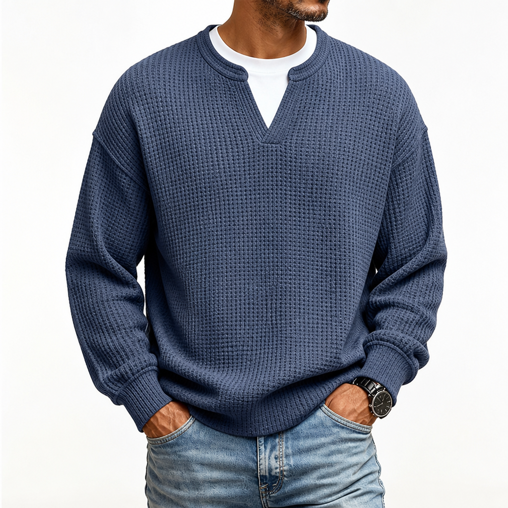 Harlow Ridge™ Men's Waffle-Knit Layered Sweater — Soft Faux-Layer Pullover