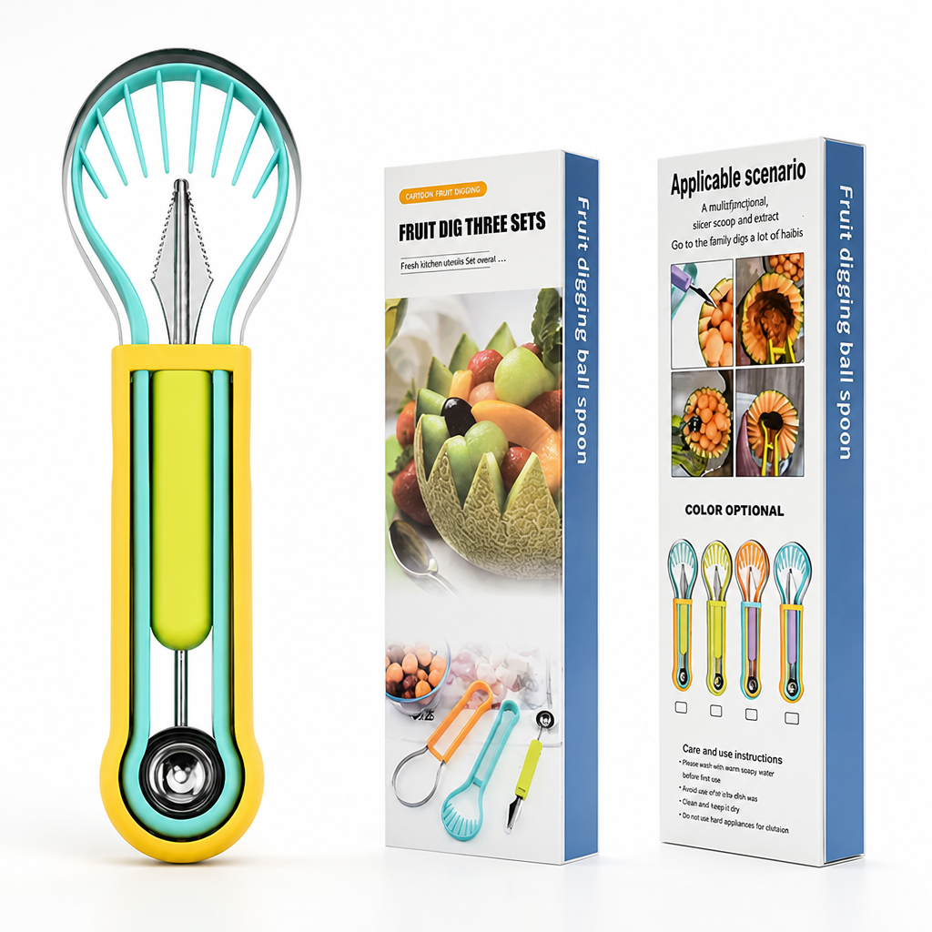 FruitCraft™ — 3-in-1 Fruit Scooping & Slicing Tool