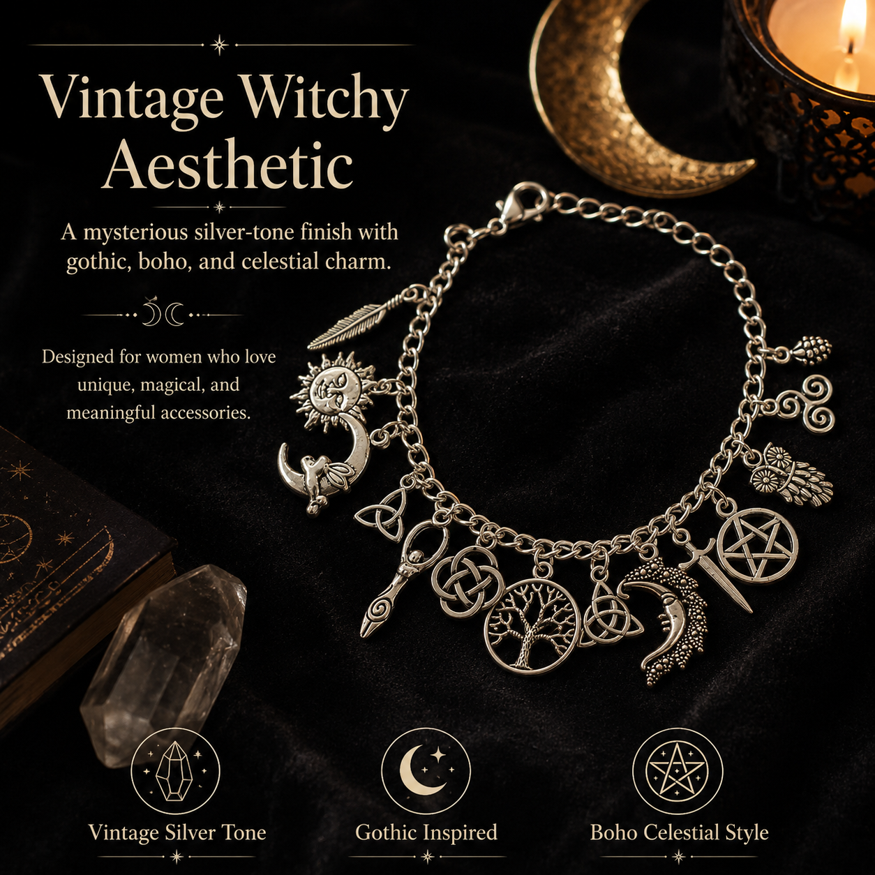 LunaVeil™ Charm Bracelet — Ignite Your Spirit with Every Meaningful Charm