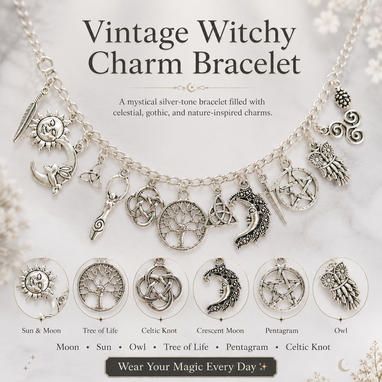 LunaVeil™ Charm Bracelet — Ignite Your Spirit with Every Meaningful Charm