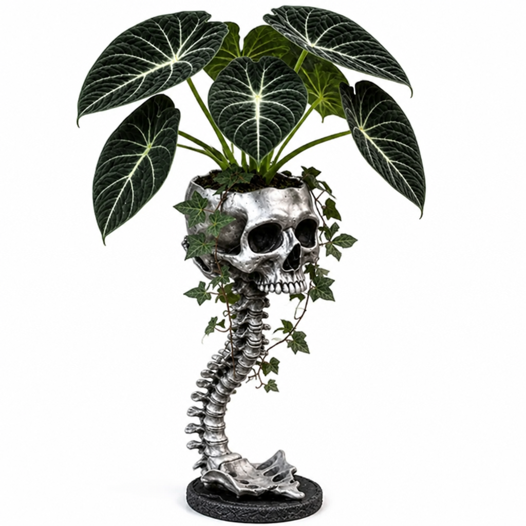 BoneBloom Metallic Silver skull planter
