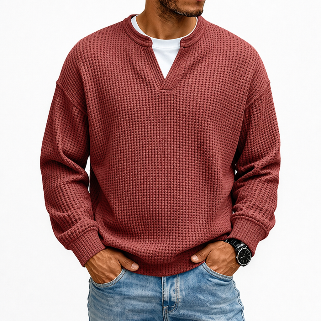 Harlow Ridge™ Men's Waffle-Knit Layered Sweater — Soft Faux-Layer Pullover