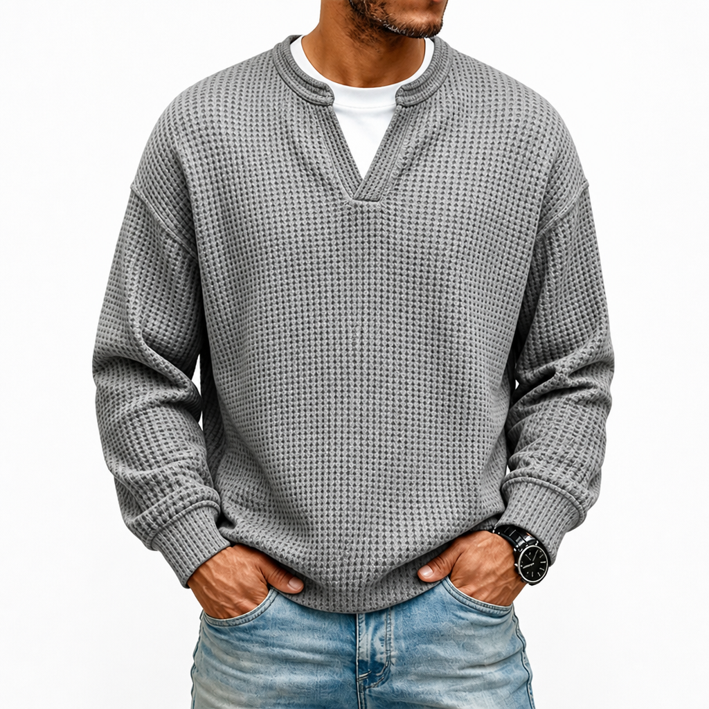 Harlow Ridge™ Men's Waffle-Knit Layered Sweater — Soft Faux-Layer Pullover