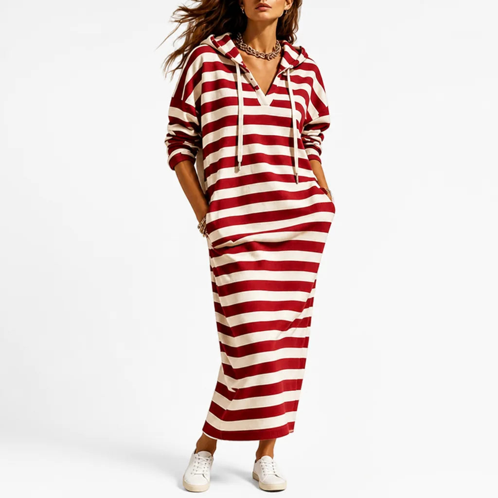 Marinette™ Striped Hooded Midi Dress