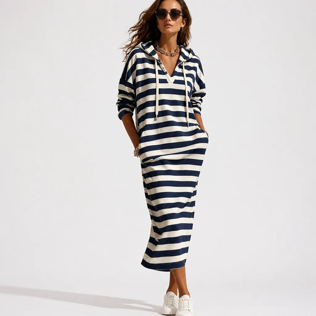 Marinette™ Striped Hooded Midi Dress