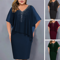 Lumevera™ Rhinestone V-Neck Cape Dress — Own the Spotlight with Effortless Glamour and Confidence