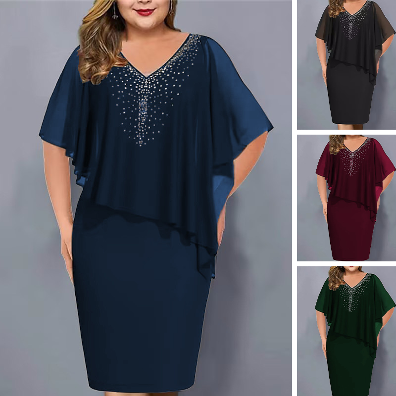 Lumevera™ Rhinestone V-Neck Cape Dress — Own the Spotlight with Effortless Glamour and Confidence