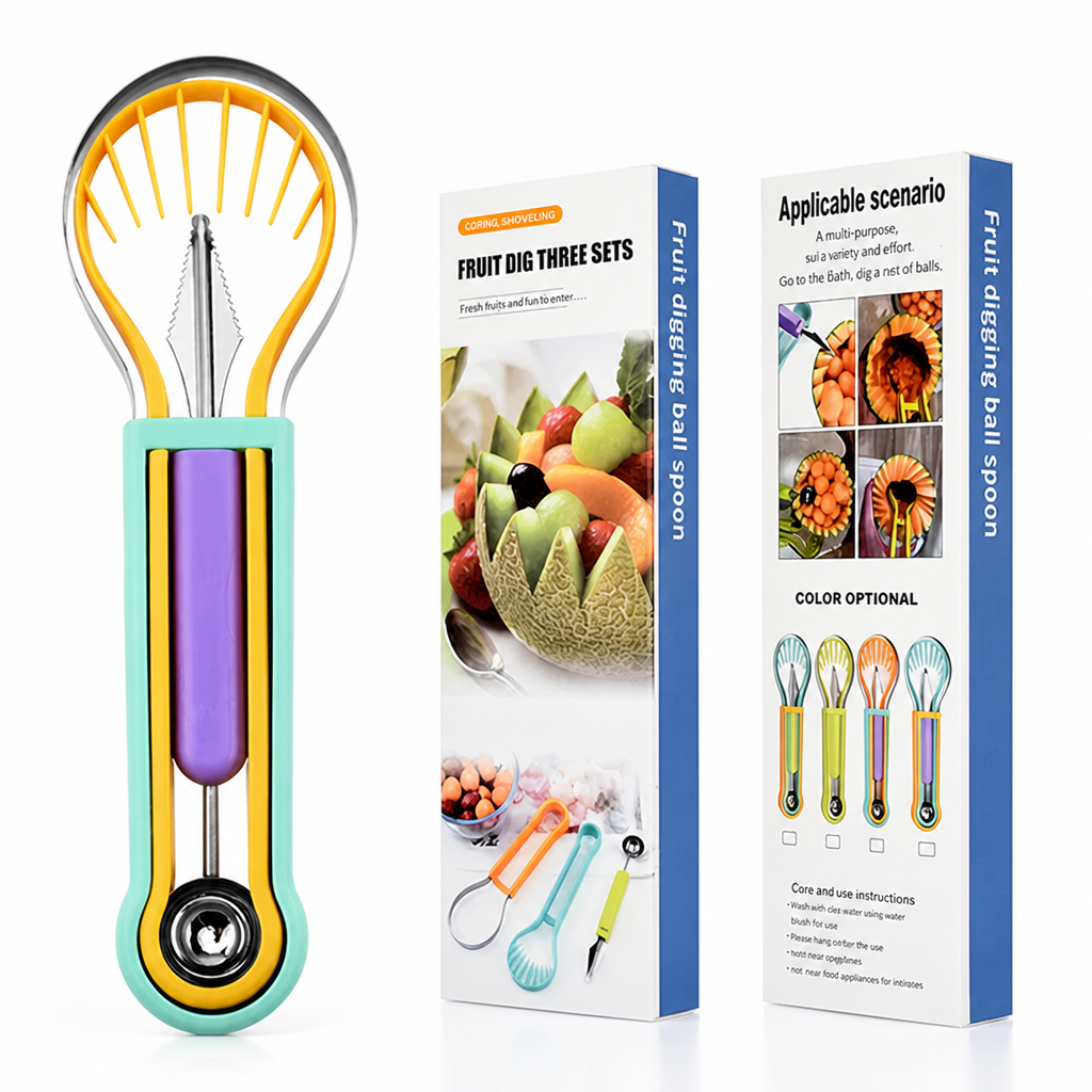 FruitCraft™ — 3-in-1 Fruit Scooping & Slicing Tool
