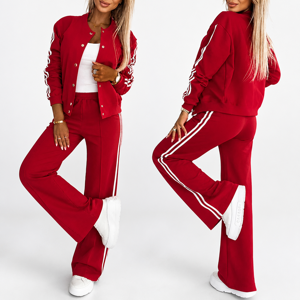 FlexLuxe™ — Women’s Striped Two-Piece Tracksuit Set
