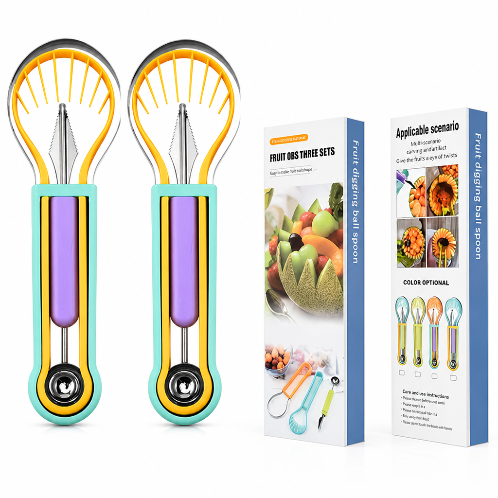 FruitCraft™ — 3-in-1 Fruit Scooping & Slicing Tool