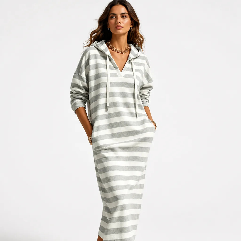 Marinette™ Striped Hooded Midi Dress
