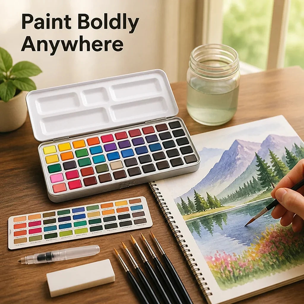 Paletta™ 50-Color Watercolor Set — Portable Paint Kit with Brushes
