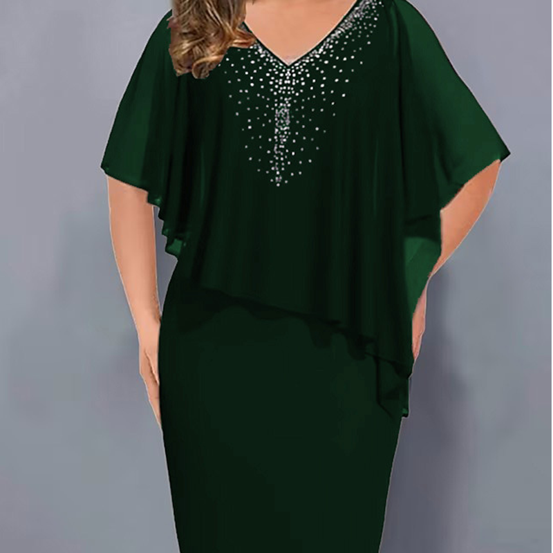 Lumevera™ Rhinestone V-Neck Cape Dress — Own the Spotlight with Effortless Glamour and Confidence