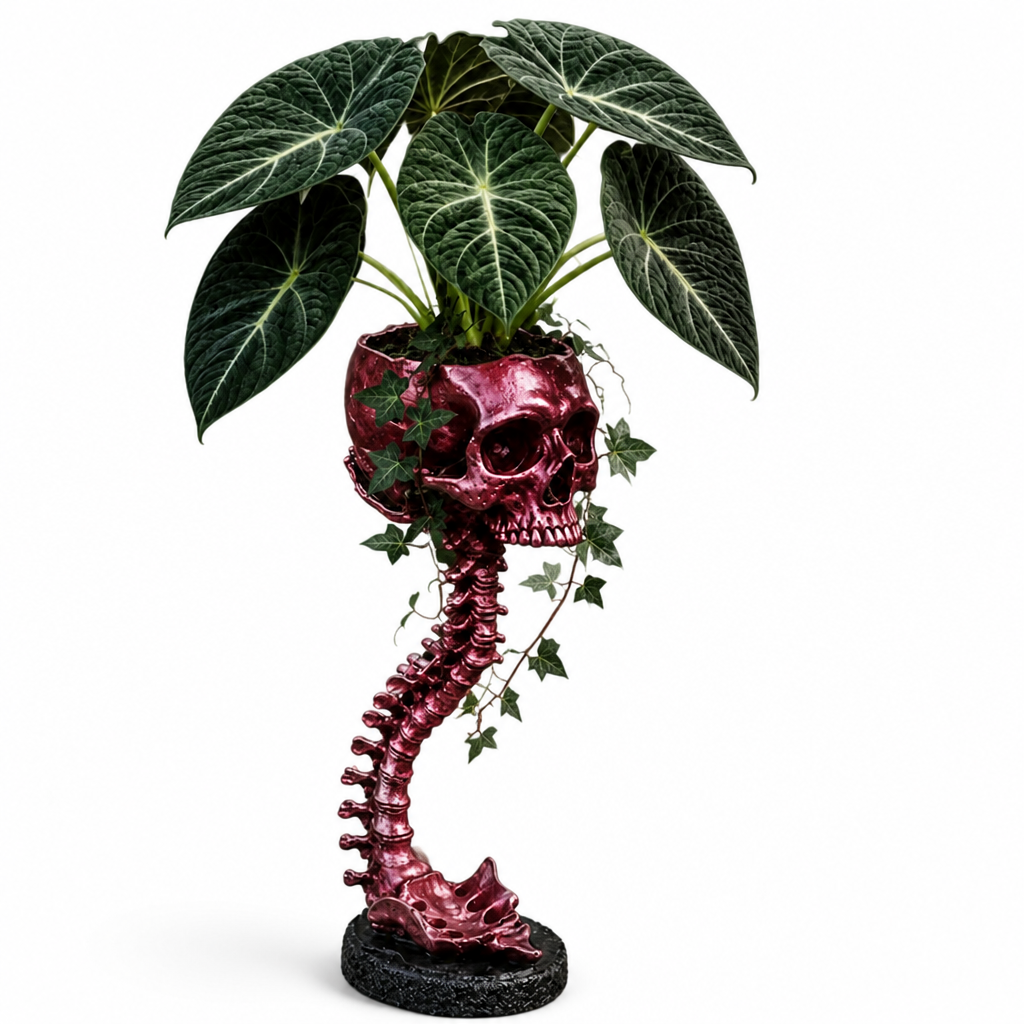 BoneBloom Crimson Red skull planter