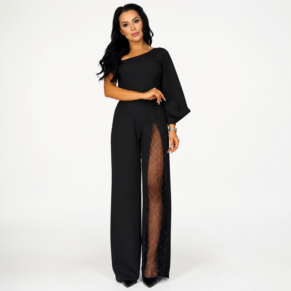 Selene™ One-Shoulder Slit Flare Jumpsuit