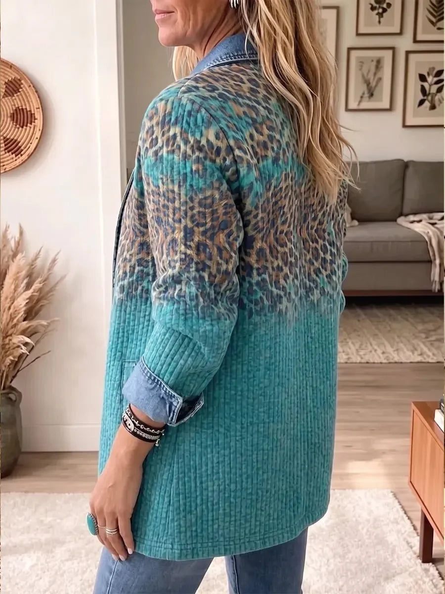 Olivia | Vintage Elegant Denim Leopard Print Jacket