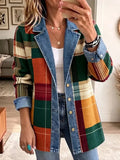 Ella | Retro Plaid Pattern Art Casual Denim Jacket