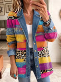 Victoria | Retro Leopard Color Pattern Denim Jacket