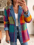Emma | Vintage Elegant Denim Patchwork Plaid Jacket