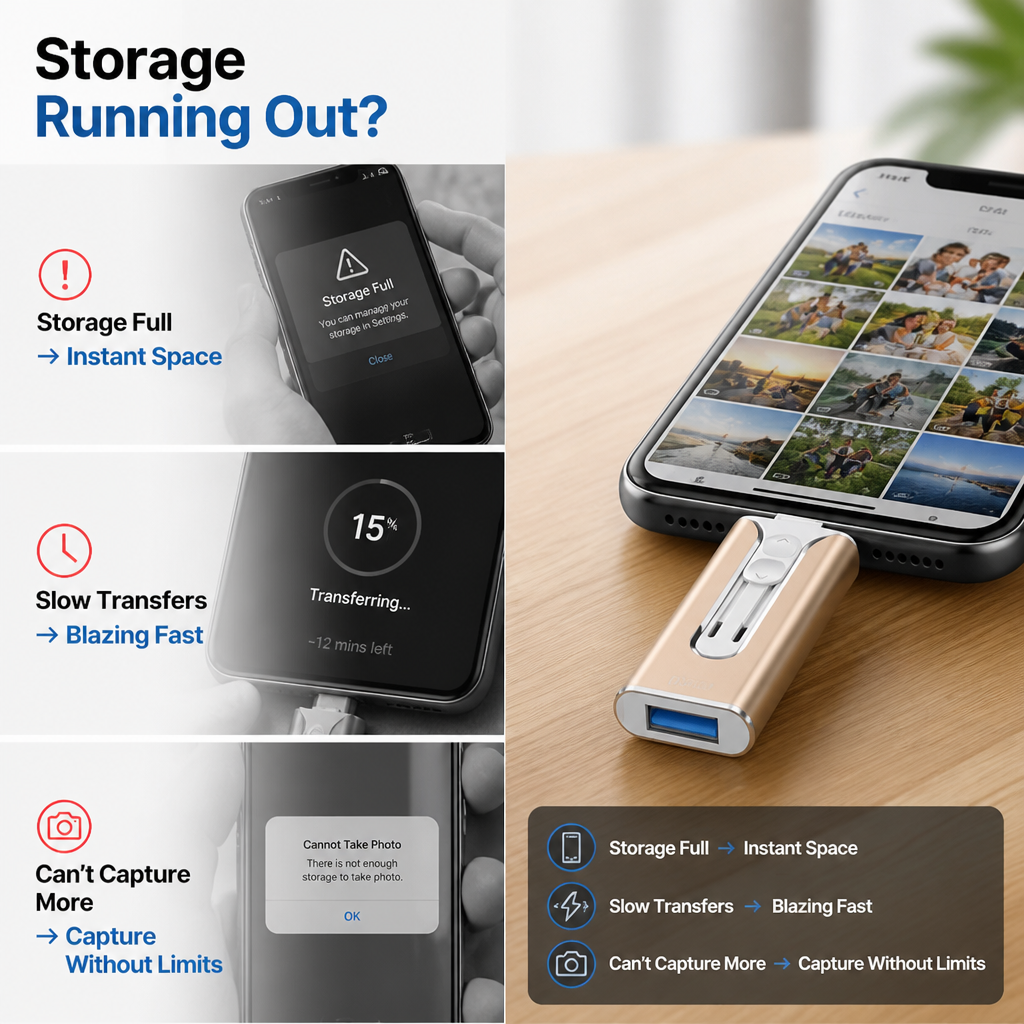 Voltiva™ 4-in-1 USB Drive — Instantly Free Up Space | 16GB–2TB (For iOs & Android)