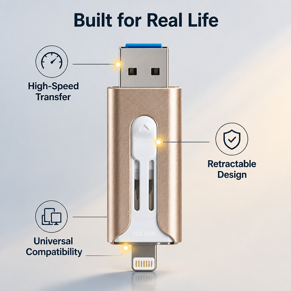 Voltiva™ 4-in-1 USB Drive — Instantly Free Up Space | 16GB–2TB (For iOs & Android)