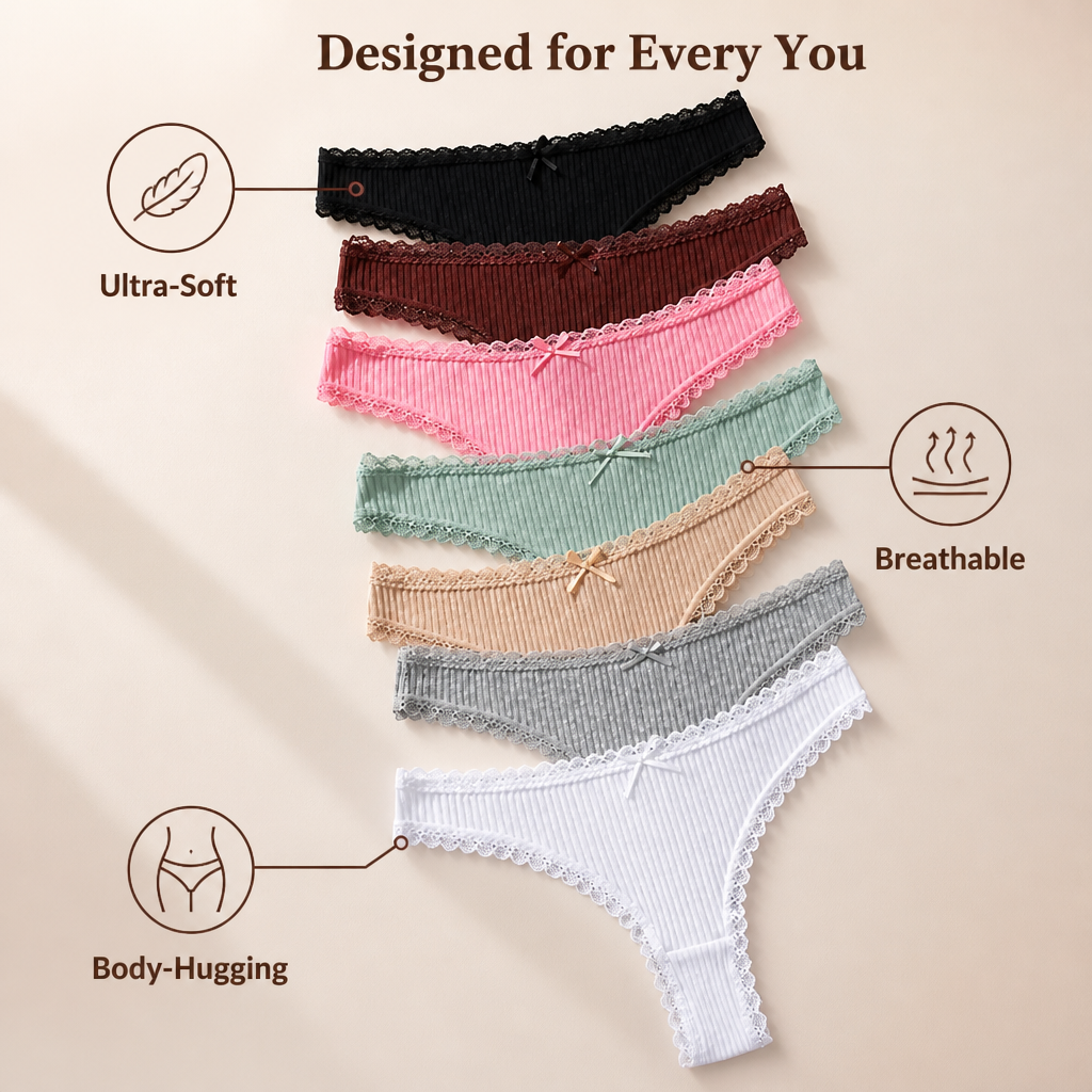 Lacewren™ Ribbed Lace Thong Set — Soft Everyday Comfort